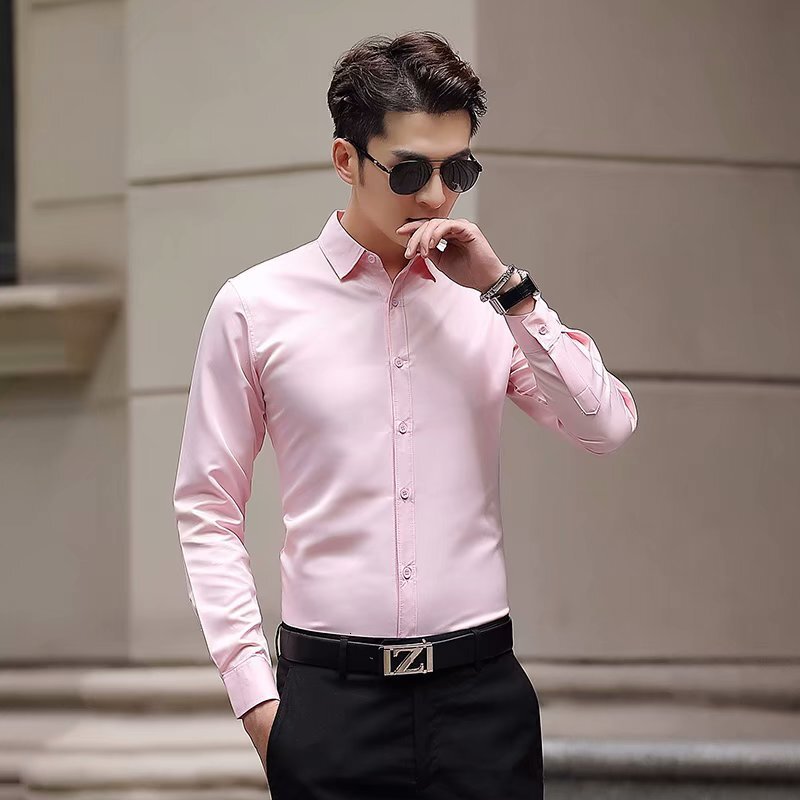 White shirt mens long sleeved slim fit no perm solid color professional business formal wear work white work suit shirt