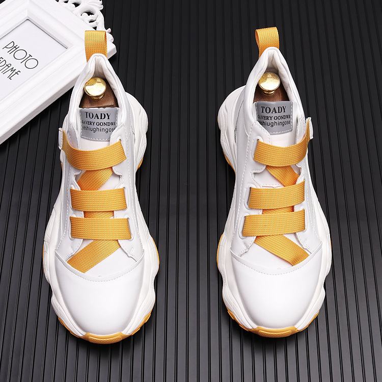 Men Sports Shoes Simple Casual Style Versatile Fashion Thick Sole Personality Outdoor Running Training Triple Blue Yellow Free shipping