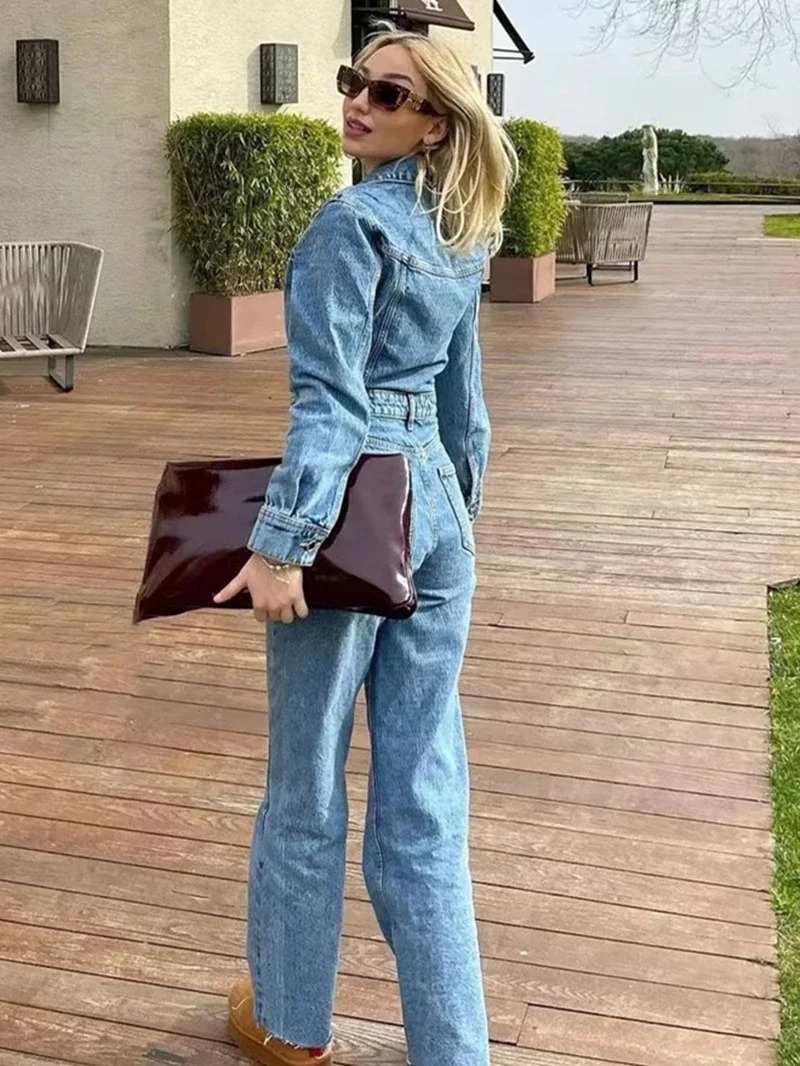 Streetwear Jeans Jumpsuits Fall Clothes Women Full Sleeve Long Pants Denim Rompers Playsuits One Pieces Set Overalls Outfit 241230