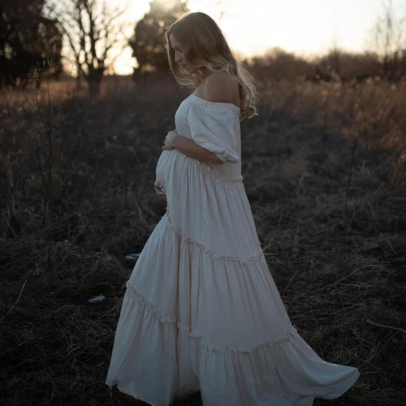 Bohemian Po Shooting Cotton Pregnancy Dress Pregnant Women For Baby Shower Po Shoot Dress Pography Props Dress 250103