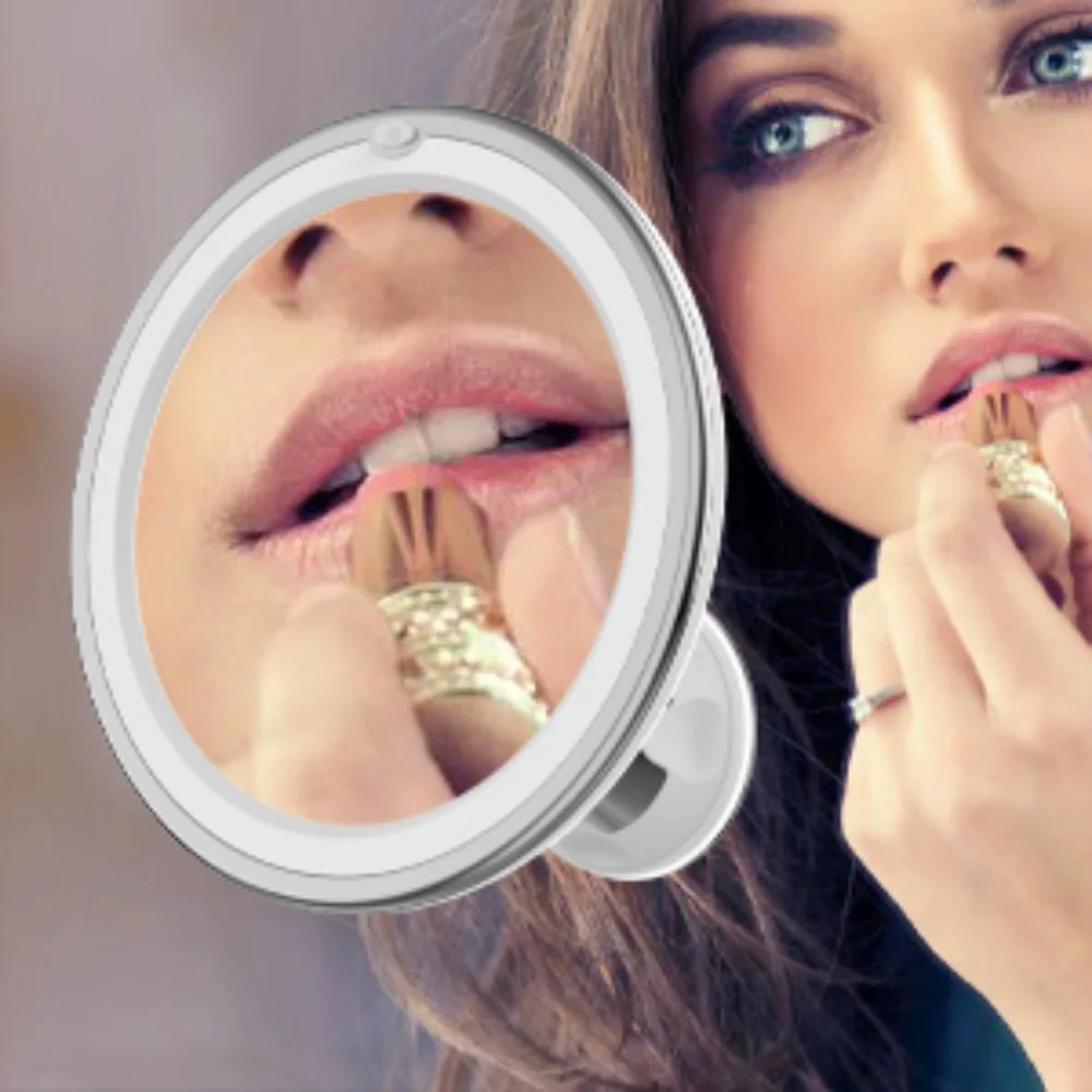Flexible 10x Magnifying Mirror LED LightingTouch Screen Portable Dressing Table Makeup Dry Battery 250103