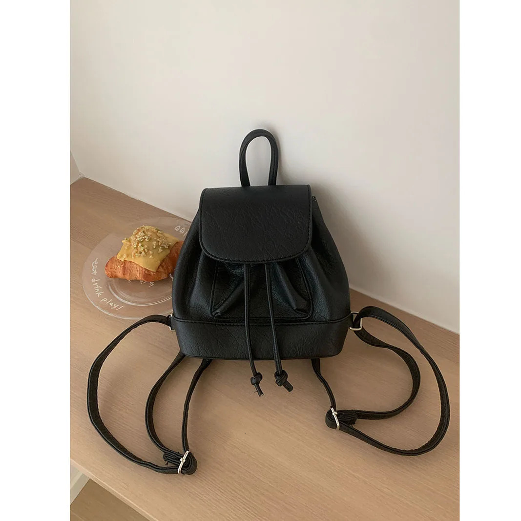 Solid Small String Backpacks PU Large Capacity High Quality Cute Fresh Fashion Backpacks for Women Casual Versatile on Sale 250102