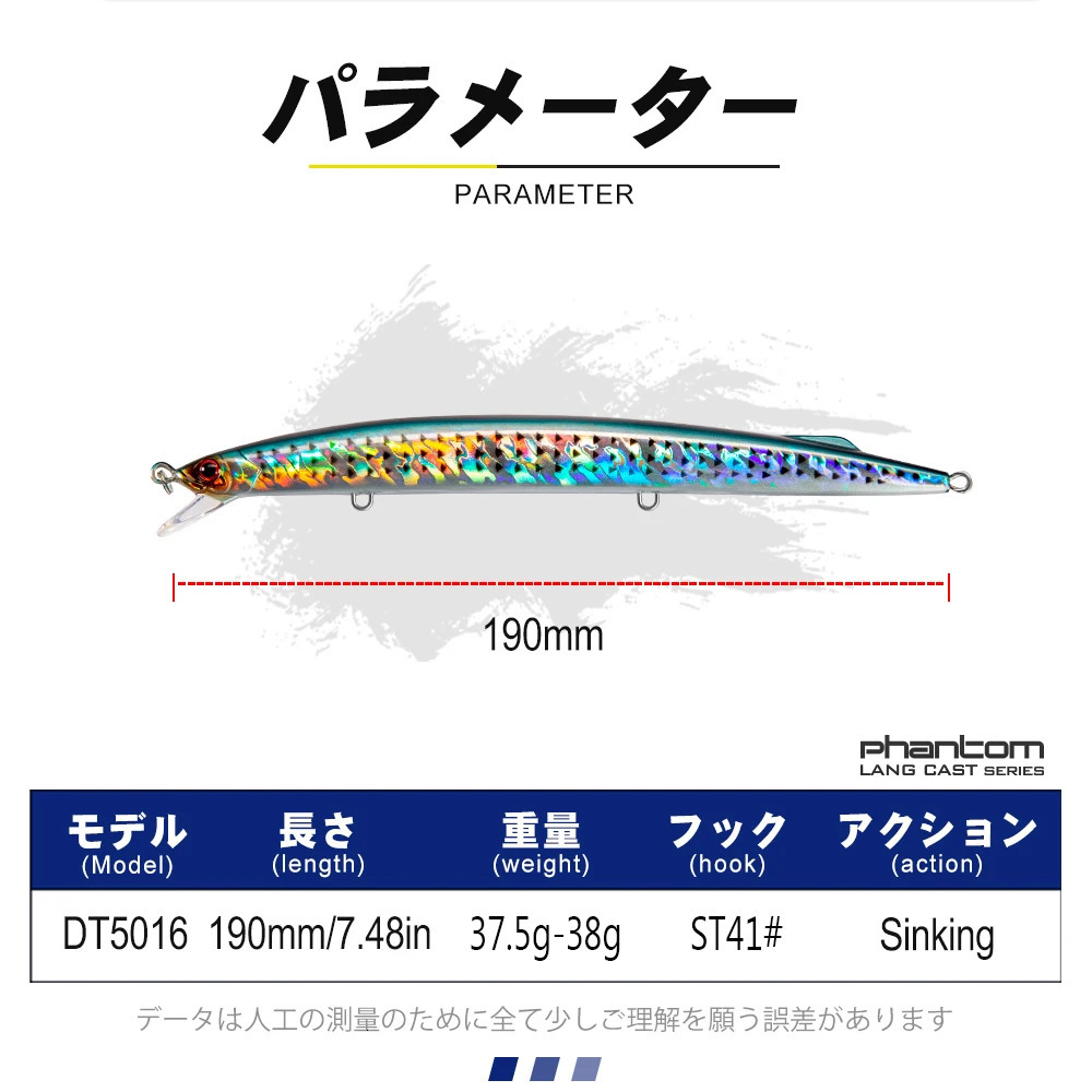 D1 Sea Fishing Lure for Barracuda Mackerel Sardine Pike 190mm 37.5g- 38g Sinking Minnow Baits Depth 0.6-0.9m Jerkbait 241231
