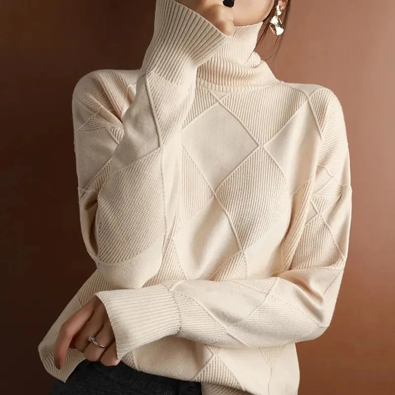 Autumn and Winter Womens Pullover Sweater Thickened Warmth Fashion Knitted Wool High Collar DF4845 241227