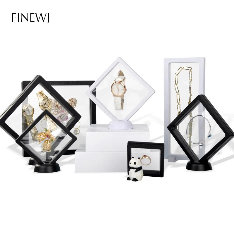 PE Film Jewelry Storage Box 3D Packaging Case Gemstone Free Stand Floating Frame Membrane Ring Earrings Necklace Display Holder 241225