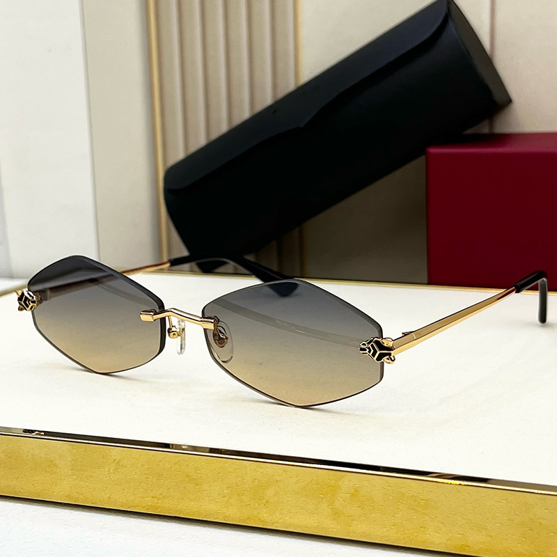 Retro Hexagon Rimless Sunglasses 0433 Designer Small Rectangle High Quality Women and Men Designer Sunglasses Outdoor UV400 Protection Shade