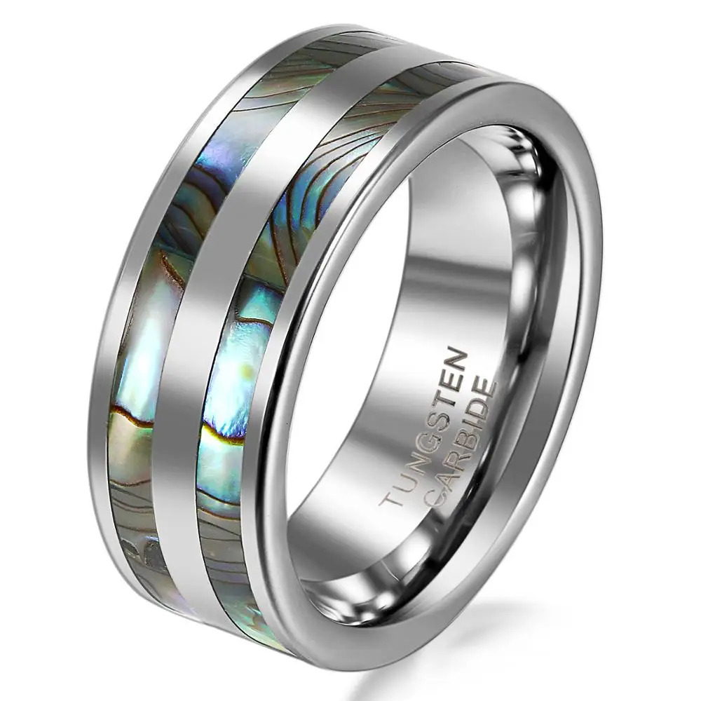 BONISKISS High Polish Tungsten Engagement Rings Set with Double Abalone Inlay for Couples Wedding Bands - 1PCS Bijoux Jewelry 250103