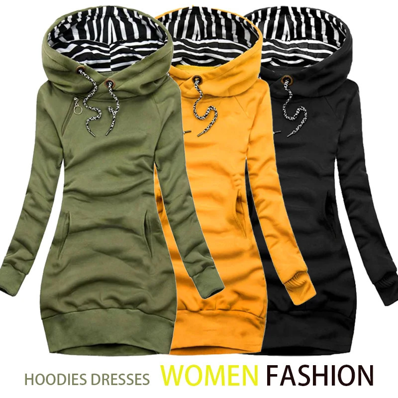 Women Fashion Hooded Sweater Dress Autumn and Winter Long Sleeve Hoodie Slim Fit Pullovers Sweatshirt 250103