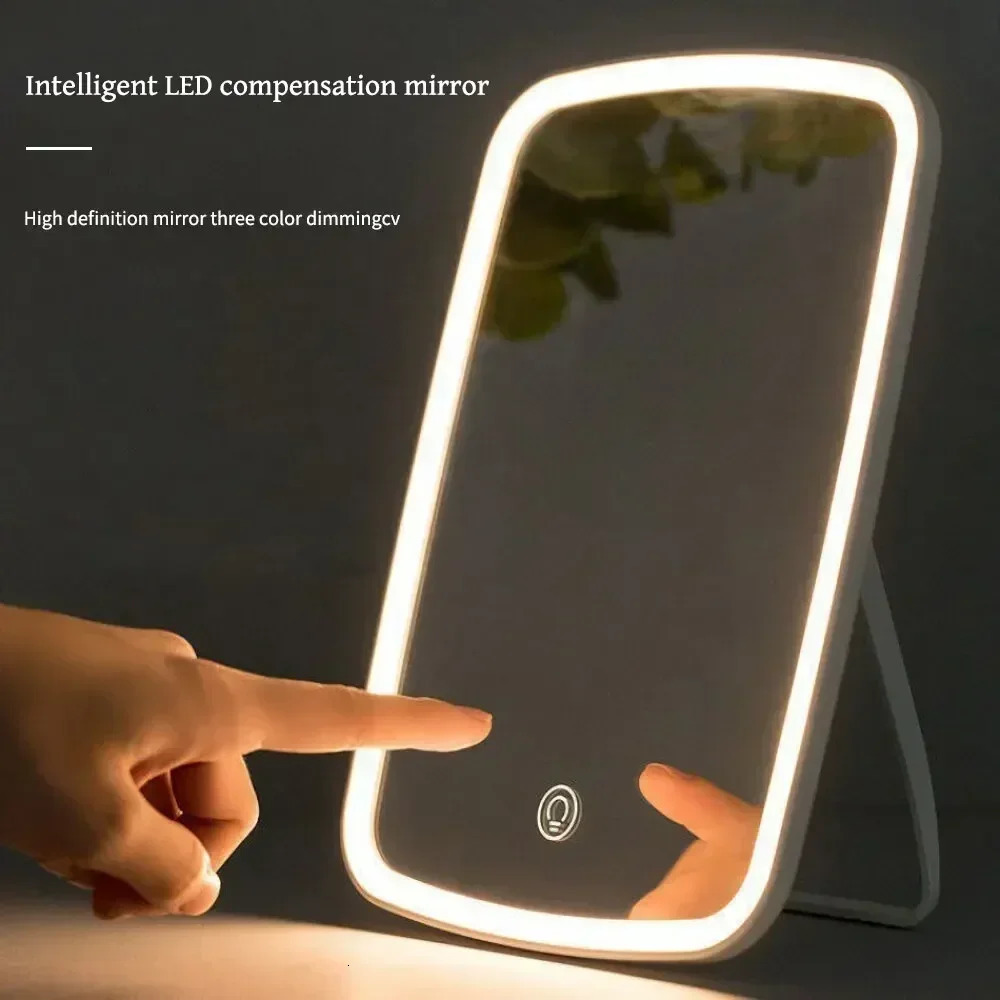 LED Foldable Makeup Mirror Rechargeable Rotating Portable Lamp Ladies Dormitory Beauty Cosmetic Mirror Travel Touch Control 250103