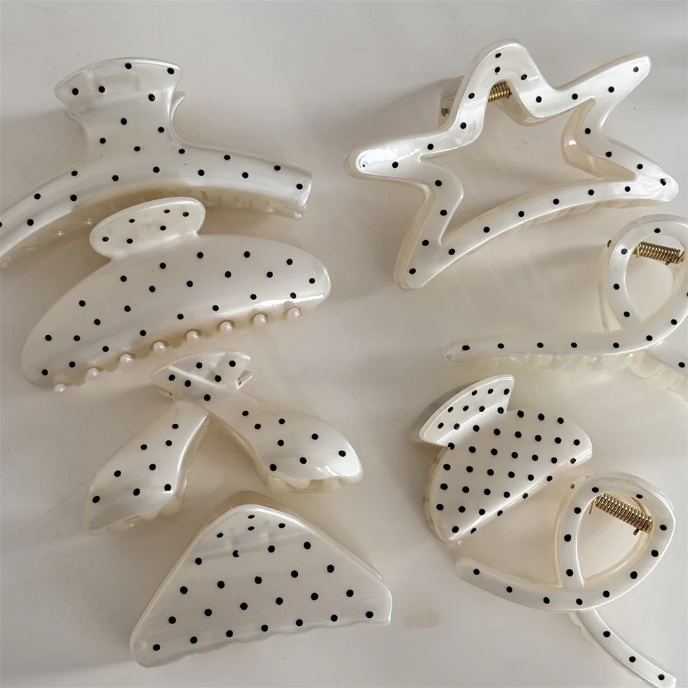 France Style Women Senior Large Black Wave Dot n Hair Claw Barrettes Girl Fashion Hair Clip Sweet Hair Accessories Headwear 250103