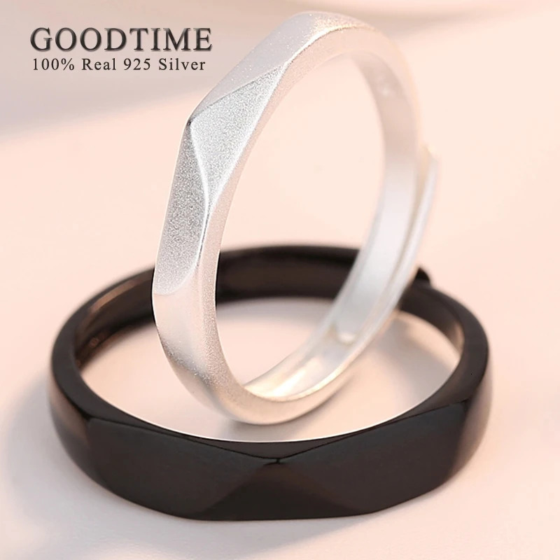 Fashion Jewelry Sterling 925 Silver Rings For Lover Couple Gift Day And Night Simple Style Adjustable Wedding Engagement Rings 250103
