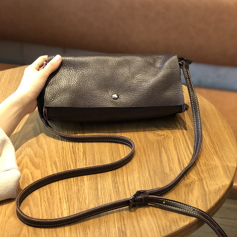 2025 new genuine leather crossbody Korean version Sen series square toe layer cowhide women's simple shoulder small bag