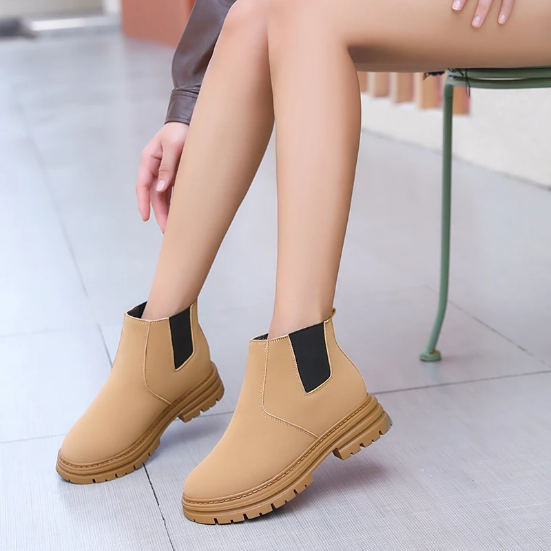 AIYUQI Women Cargo Boots Natural Wool Genuine Leather Women Ankle Boots Large Size 41 42 43 British Style Booties Women