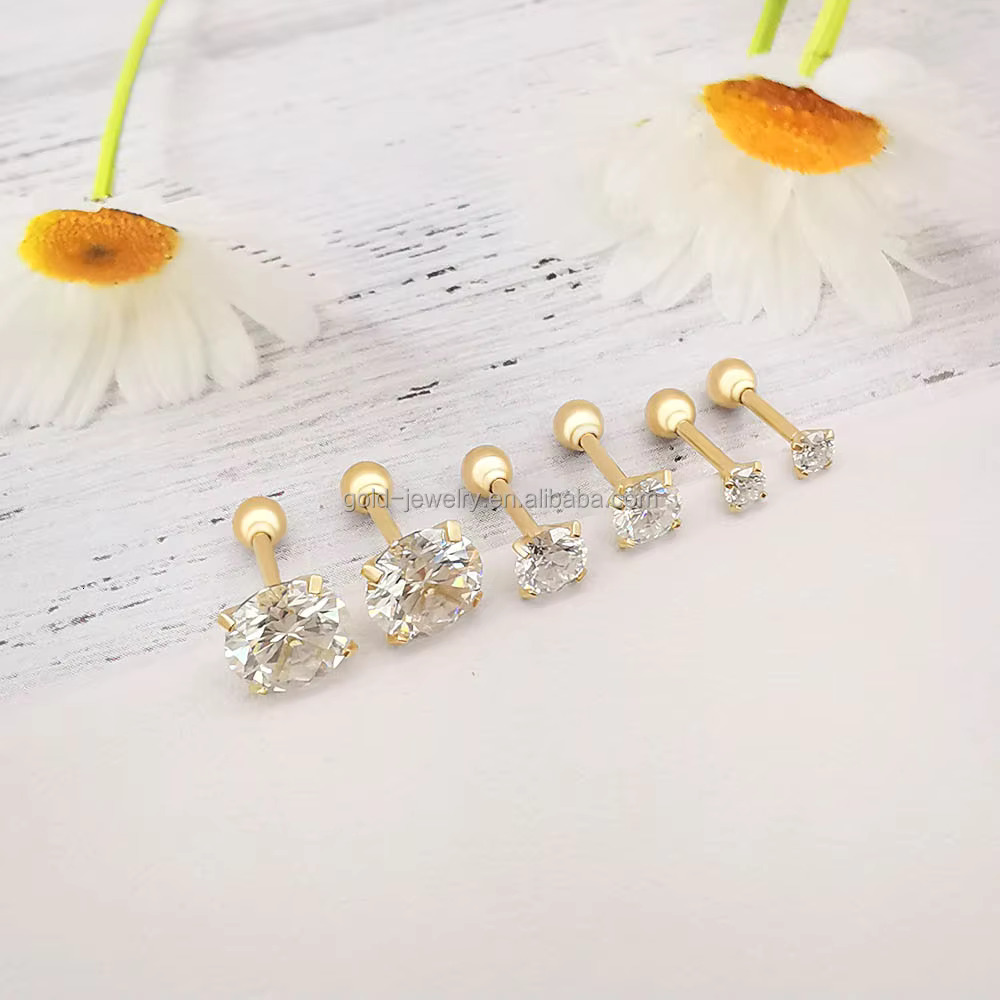 Wholesale Newest Design Fashion Small Screw Buckle 14K Real Gold With Moissanite Earrings Designs For Girls