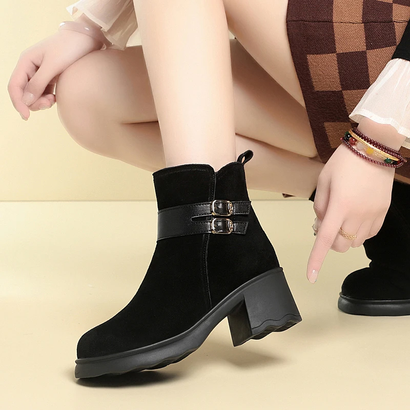 AIYUQI Snow Boots Women Genuine Leather Women's Ankle Boots Platform Large Size Winter Booties Women
