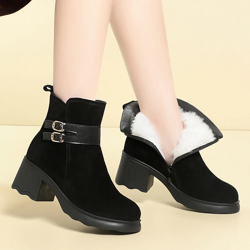 AIYUQI Snow Boots Women Genuine Leather Women's Ankle Boots Platform Large Size Winter Booties Women