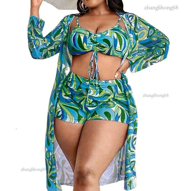 2024 Plus Big Size Swimwear For Women Swimsuit Large Bathing Suits Three-Piece Push Up Bikini Set Sexy Separate Stylish 240309
