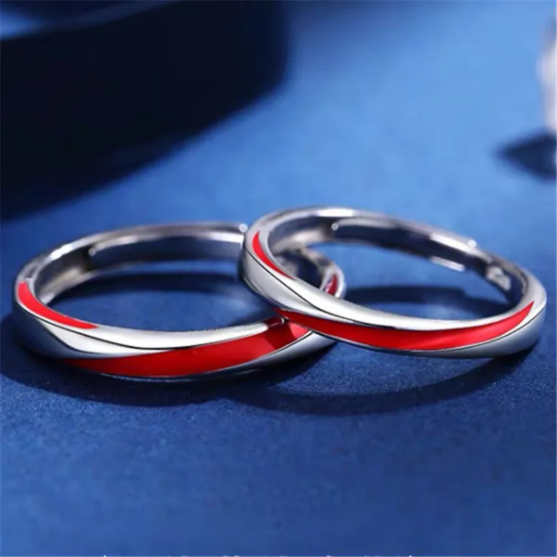 Drop Couples Rings Red Enamel Adjustable Finger Ring Silver-Color Ring For Women Men Statement Jewelry 250103