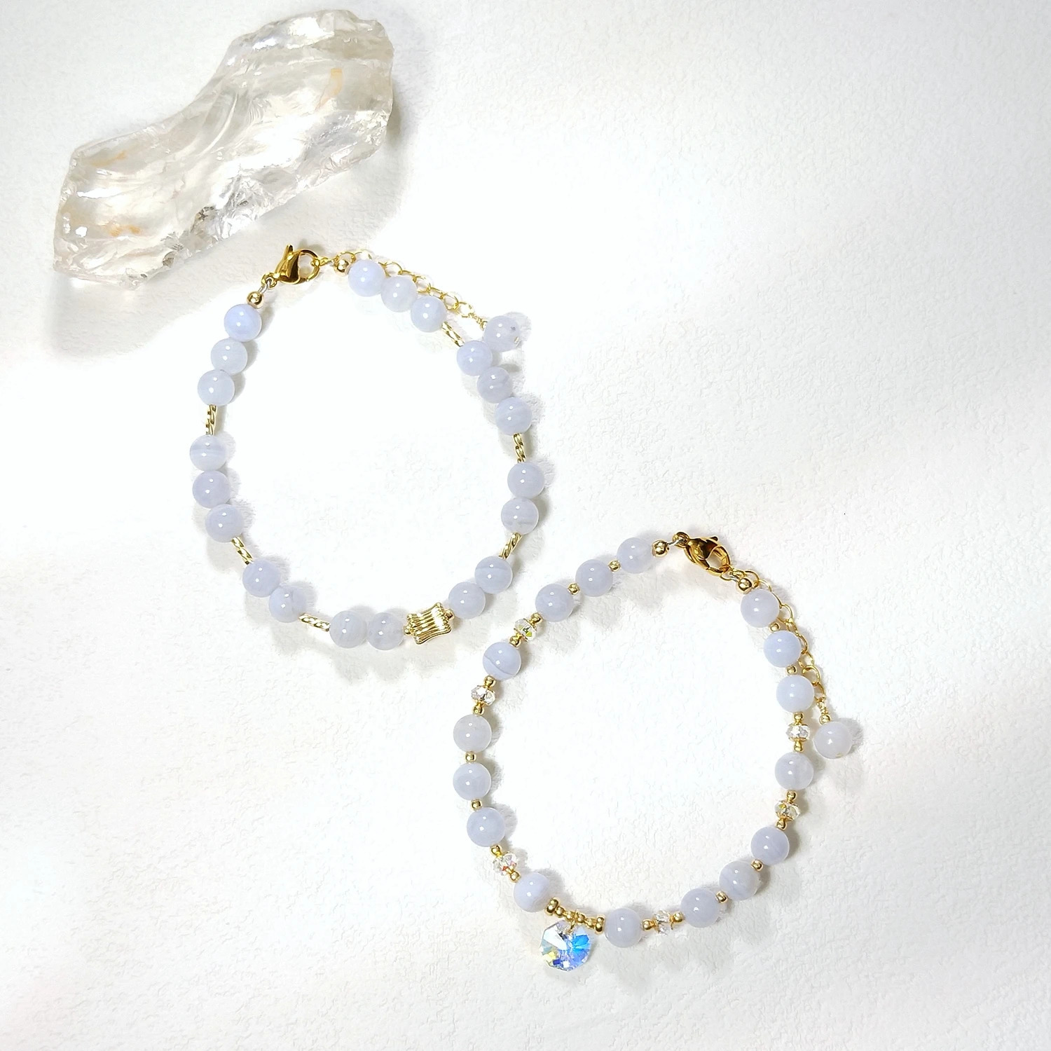 Lii Ji Blue Lace Agate Bracelet Natural Stone 2-6mm 14K Gold Filled Charm Bracelet Handmade Jewelry 250102