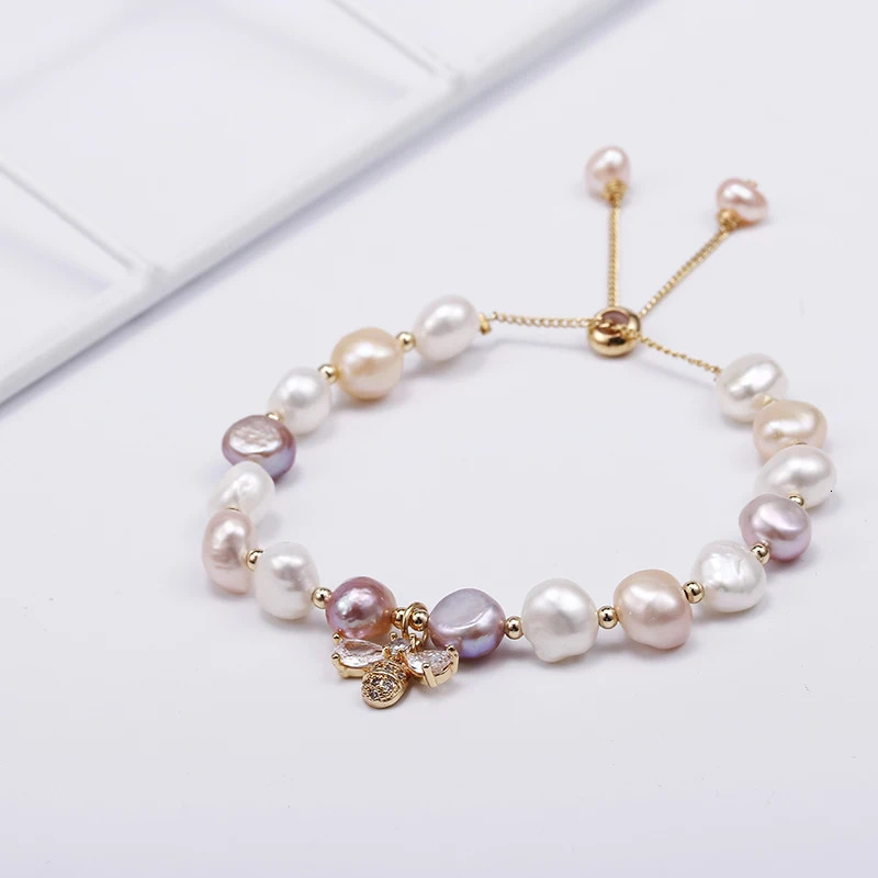 Designer's Natural Freshwater Pearl Filled Sweet Bee Crystal Women's Bracelet Jewelry Women's Valentine's Day Birthday Gift