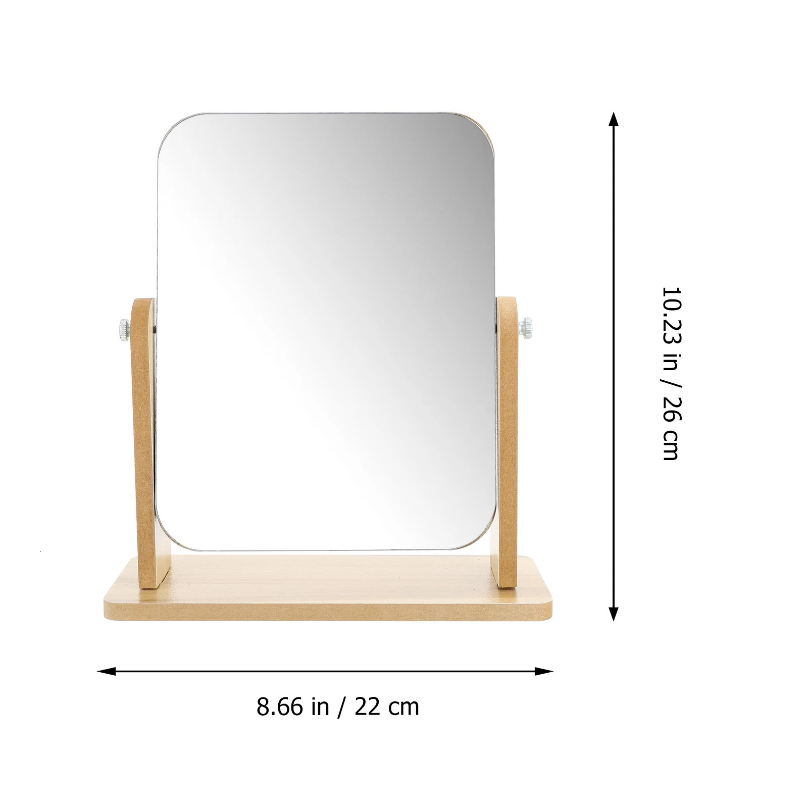 Desktop Vanity Mirror Swivel Square Natural Home Makeup with Stand Glass Wood Travel Dresser 250103