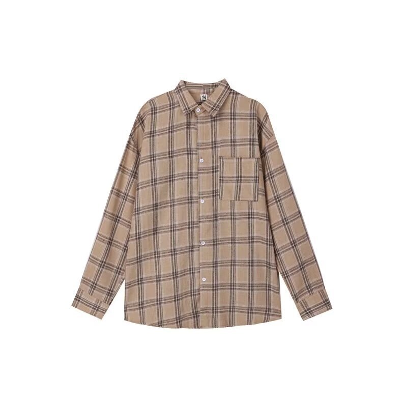 Mens checkered shirt for spring and autumn casual and versatile long sleeved for teenagers loose and trendy business shirt for men
