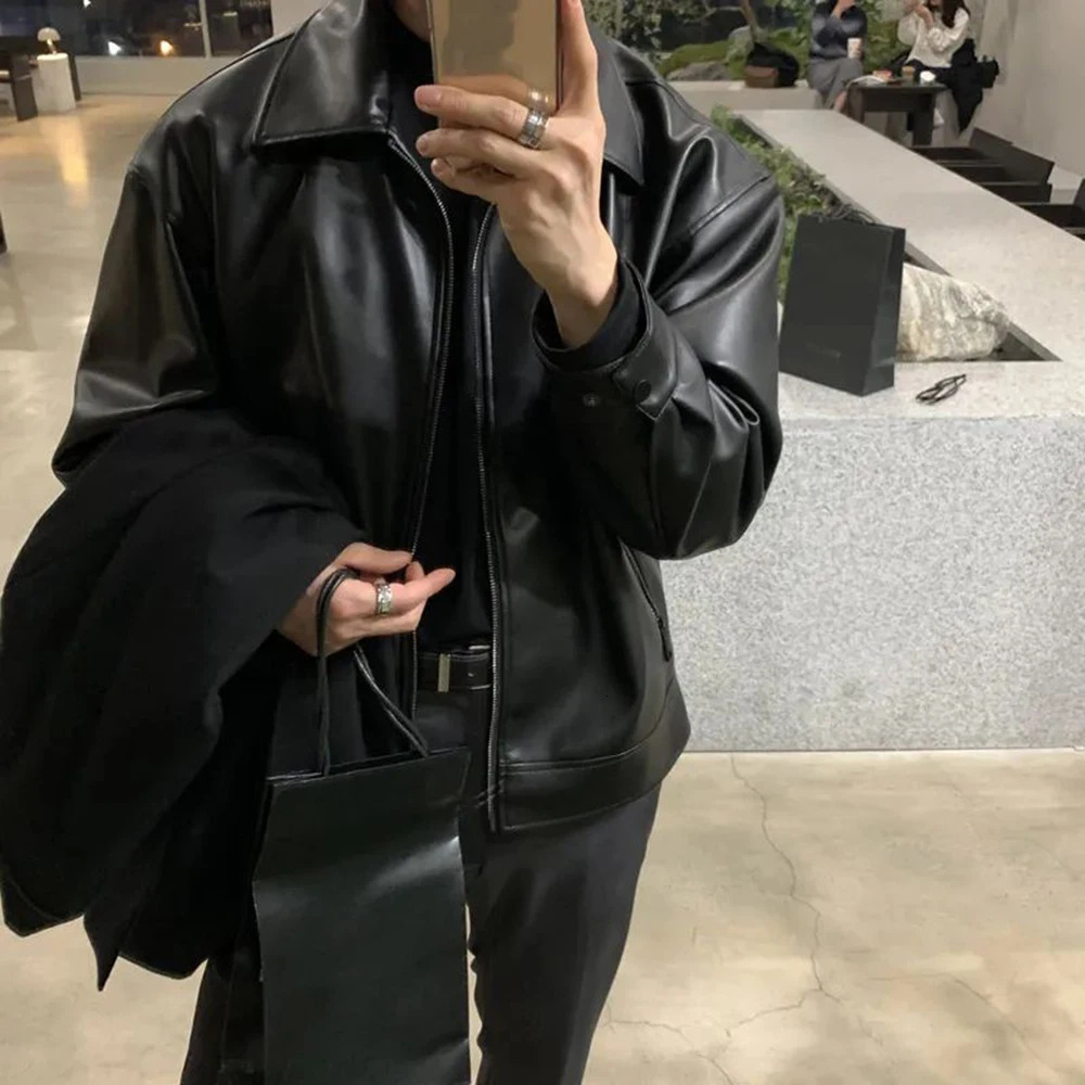 Mens Autumn And Winter Retro Leather Casual Loose Short Leather Jacket MenS Handsome And Elegant British Jacket Tops 250103