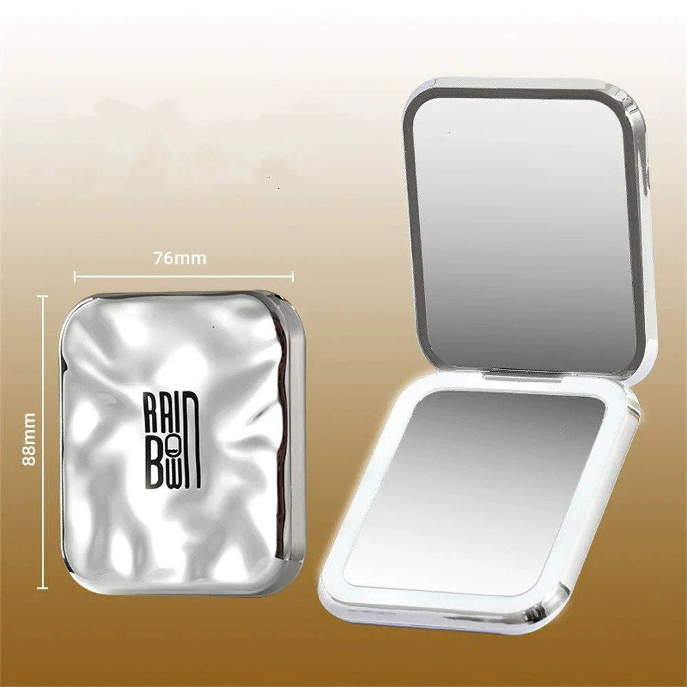 LED Make Up Mirror Student Dormitory With Lights Folding Mirrors Desktop Handheld Mirror Female Portable Travel Cosmetic Mirrors 250103