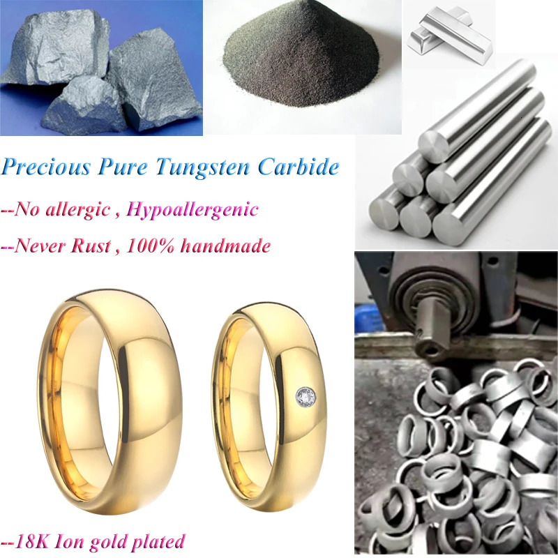 Classic 100% Tungsten carbide Ring Alliance Love Couple Wedding Rings for men and women Gold Color 4/6/8/10mm 250103