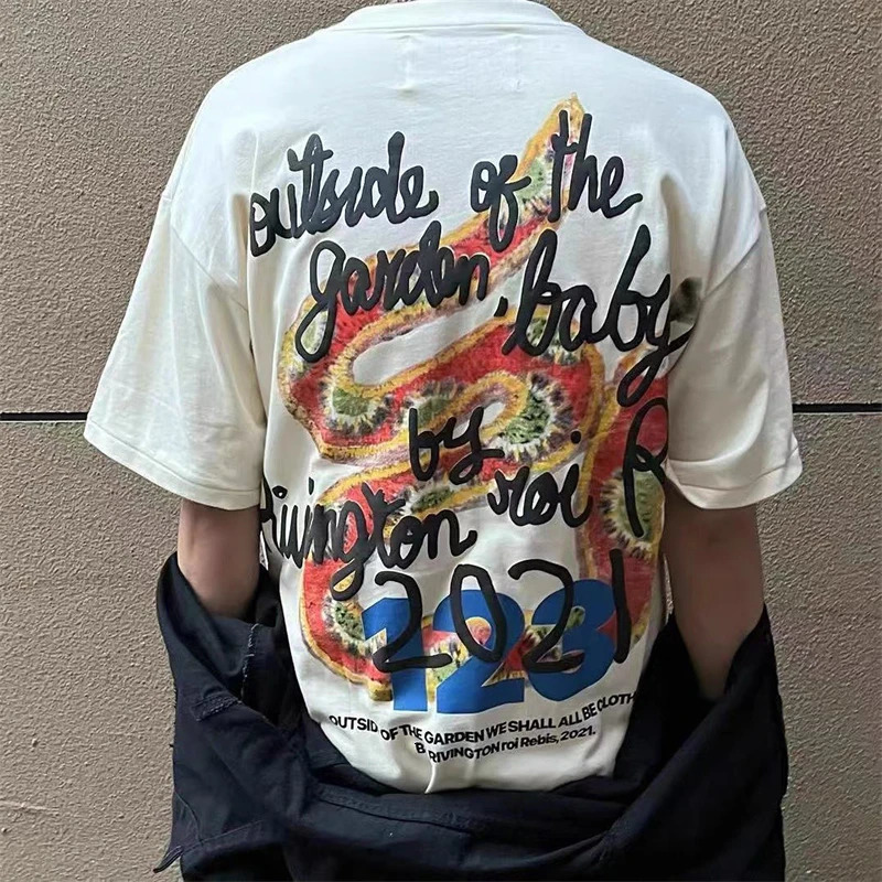RRR123label Rainbow Snake Print Retro Drop Shoulder Short Sleeve American Casual High Street Loose Cotton Oversized T-shirt Men 241230
