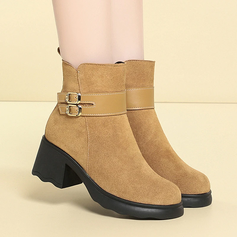 AIYUQI Snow Boots Women Genuine Leather Women's Ankle Boots Platform Large Size Winter Booties Women