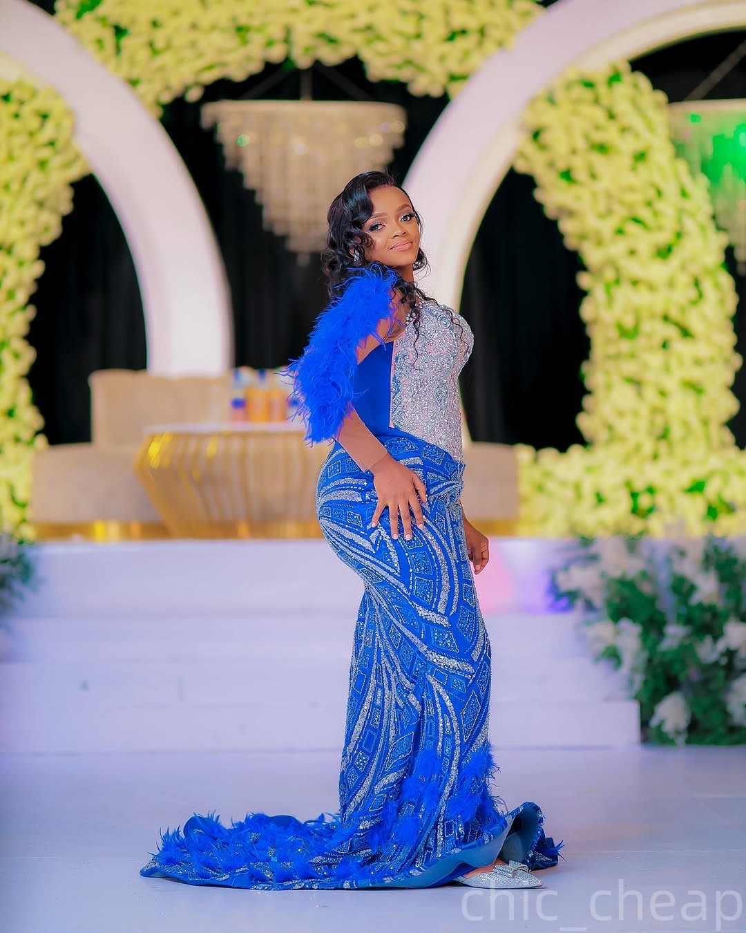 Royal Blue Mermaid Prom Dresses 2025 Beaded Cystals Feather Sequined Evening Formal Party Second Birthday Engagement Gowns Plus Size Dress For Special