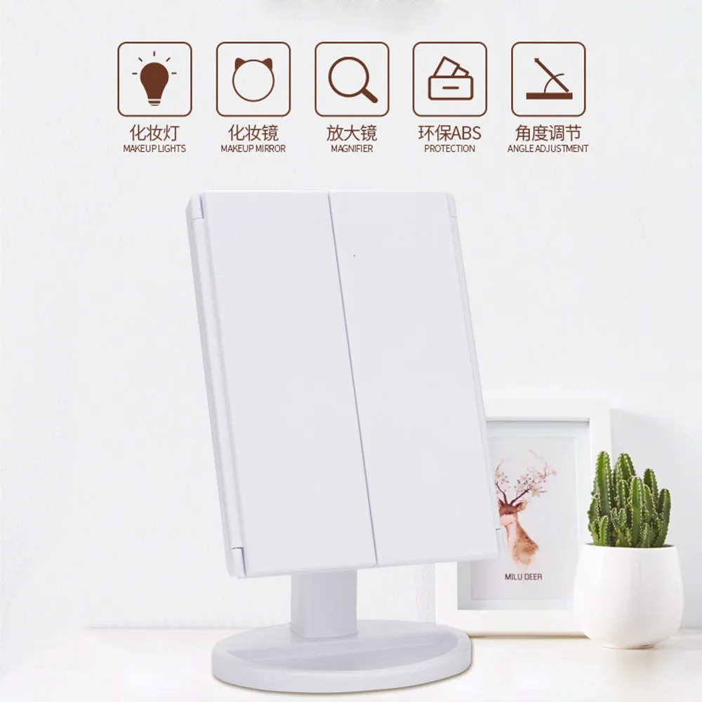 Led Vanity Mirror with Light Portable 10X Magnifying Desktop Three Side Folding Vanity Mirror 250103