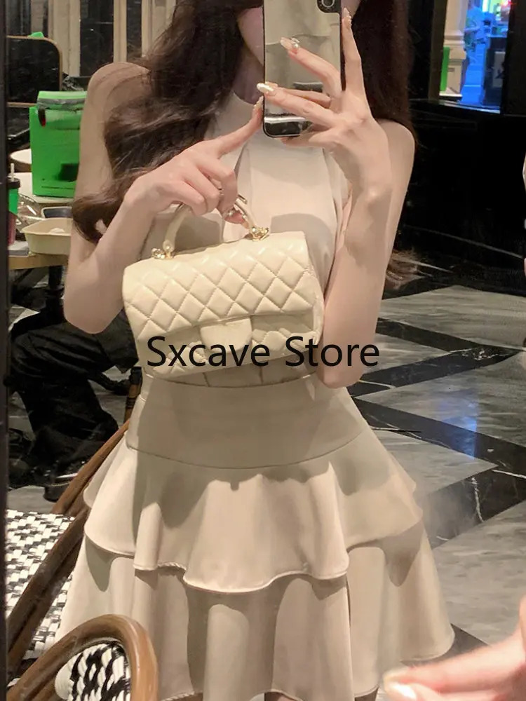 Elegant Satin 2 Piece Dress Set Women 2023 Summer Sleeveless Y2k Crop Tops Mini Skirt Female Even Party Black Korean 250103