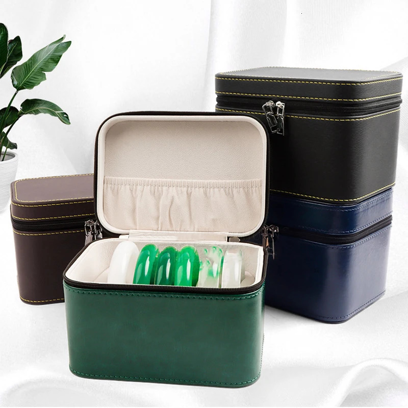 High Quality Leather Jewelry Bracelet Box 7 Jade Position Ring Pendant Display Storage 241225