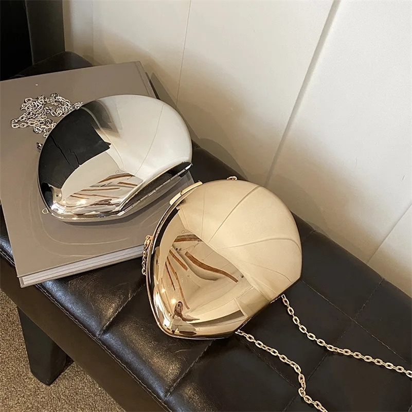 er Acrylic Shell Shape Clutch Bag Gold Silver Women Evening Party Bag Cute Shiny Metal Shoulder Crossbody Bags Small Purse 250103ww