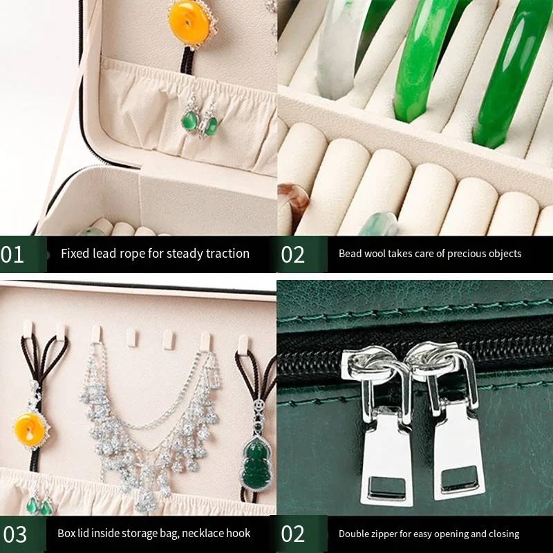High Quality Leather Jewelry Bracelet Box 7 Jade Position Ring Pendant Display Storage 241225