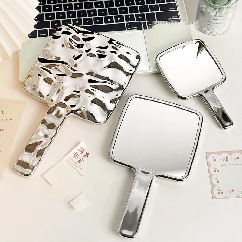 Ins Liquid Shape Square Mirror Mini Hand-Held Desktop Cosmetic Makeup Mirror Travel Metallic Portable Beauty Mirror For Handbag 250103