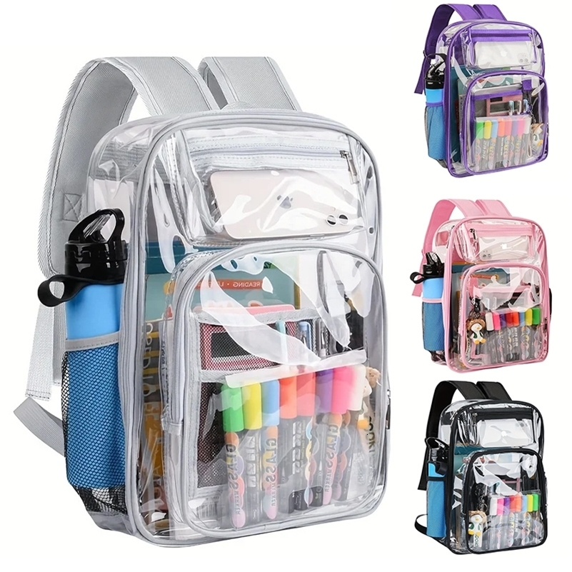 Clear Backpack Large Heavy Duty PVC Transparent Backpack See Through With Reinforced Straps Backpack Clear Bookbag for School 250103