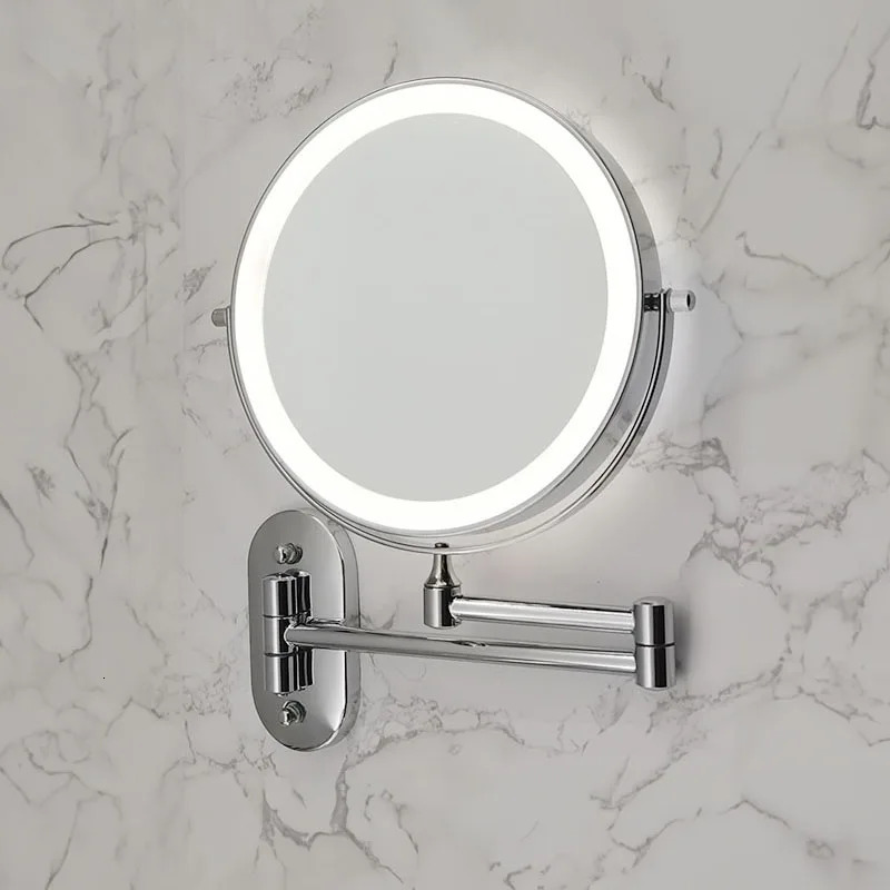 Wall Folding Makeup HD Mirror Double Side Fill Light Magnifying USB Charging Led Tricolor Dimming Bathroom Cosmetic Mirrors 250103