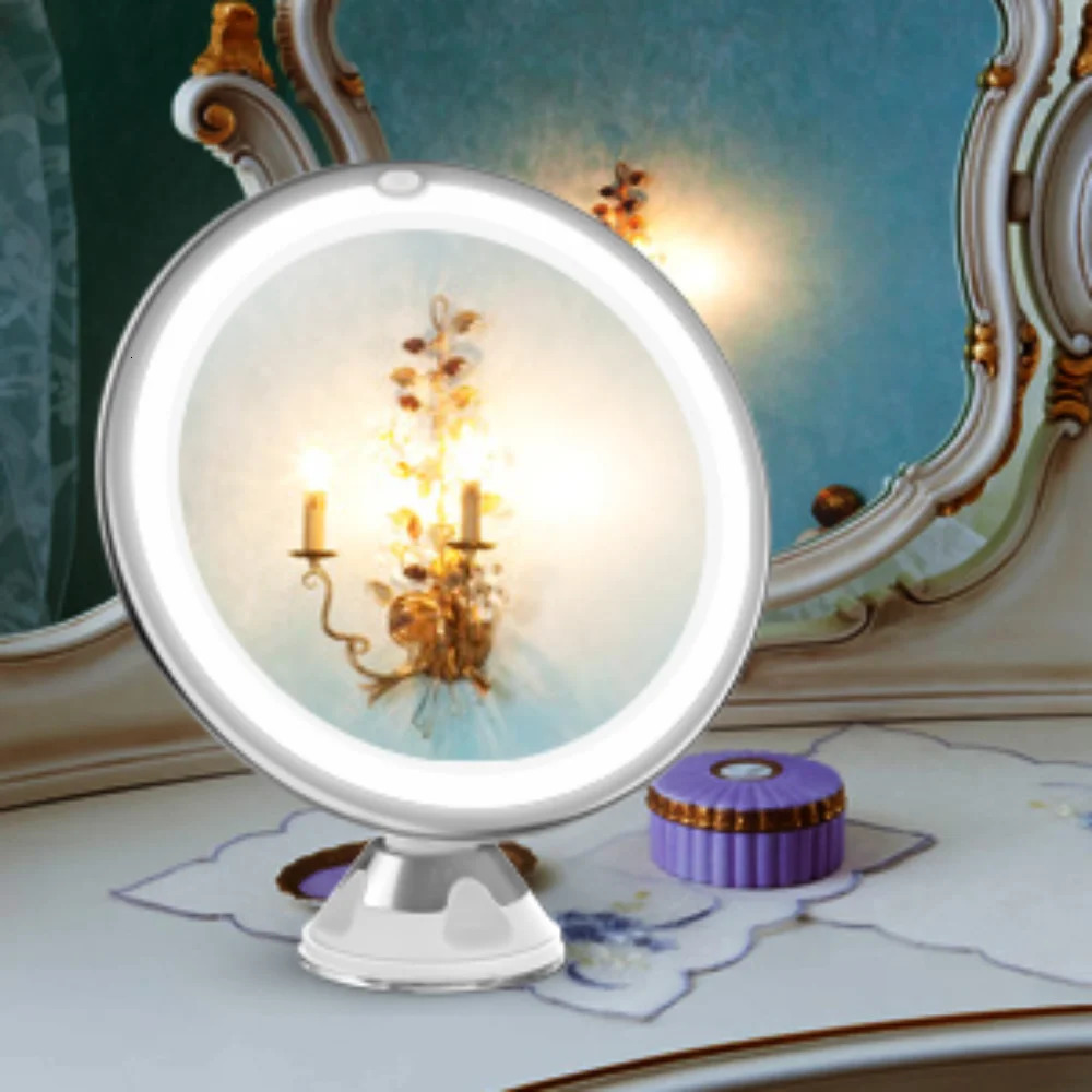 Flexible 10x Magnifying Mirror LED LightingTouch Screen Portable Dressing Table Makeup Dry Battery 250103