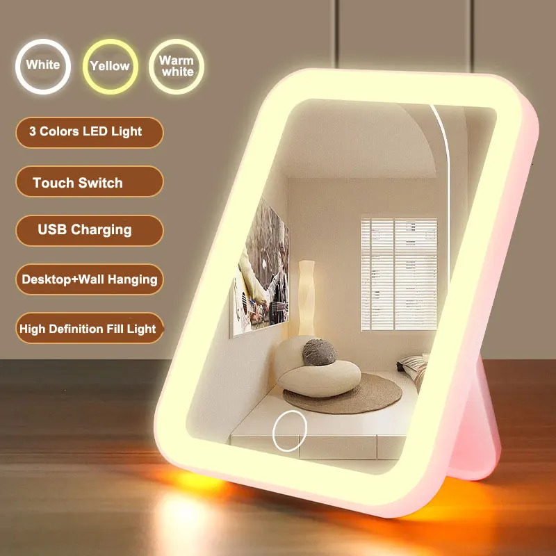 LED Vanity Mirror with Touch Screen USB Rechargeable Dimming Makeup Mirror Portable 250103