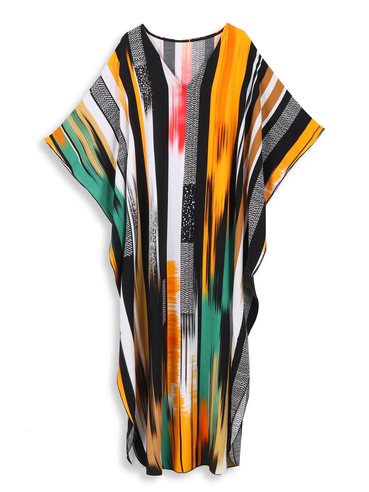 striped print Summe beach dress womens clothing Bohemian V-neck batwing sleeves Kaftan vacation Moo dress Q1638 250103
