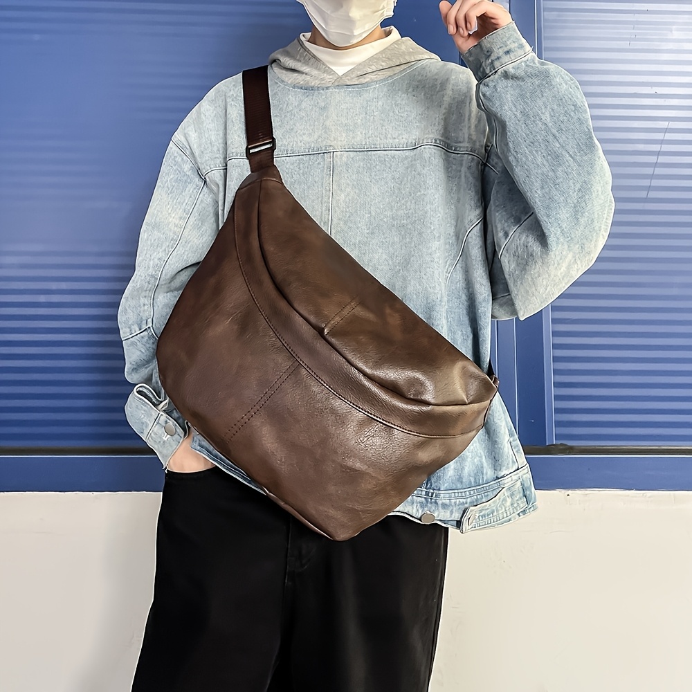 Retro Pu Chest Men Simple Fashion Crossbody Shoulder Dumpg Large Capacity Commuter Bag