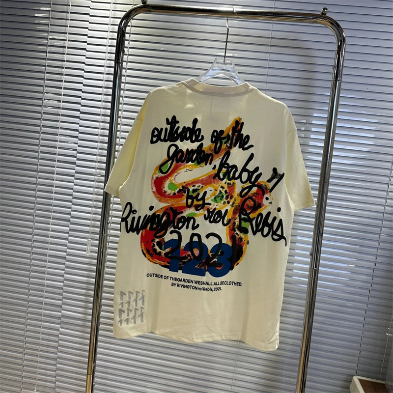RRR123label Rainbow Snake Print Retro Drop Shoulder Short Sleeve American Casual High Street Loose Cotton Oversized T-shirt Men 241230