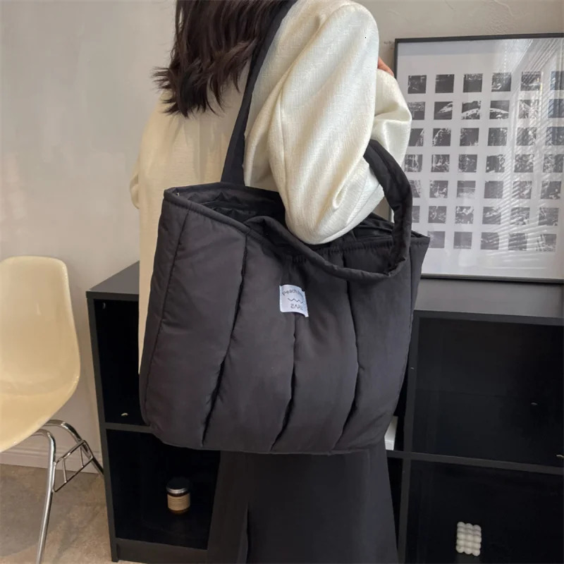 Fashion Cotton Padded Handbag Tote Bag Womens Satchel Female Shoulder Bags Quilted Shopper Bag Purse Bolsa Hobo 250102