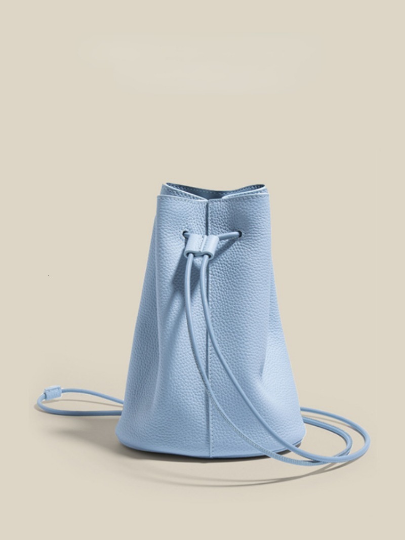Fashion Cowhide Minority All-Match Casual Messenger Bags New Drawstring Solid Bucket Simple Commuter Exquisite Single-Shoulder
