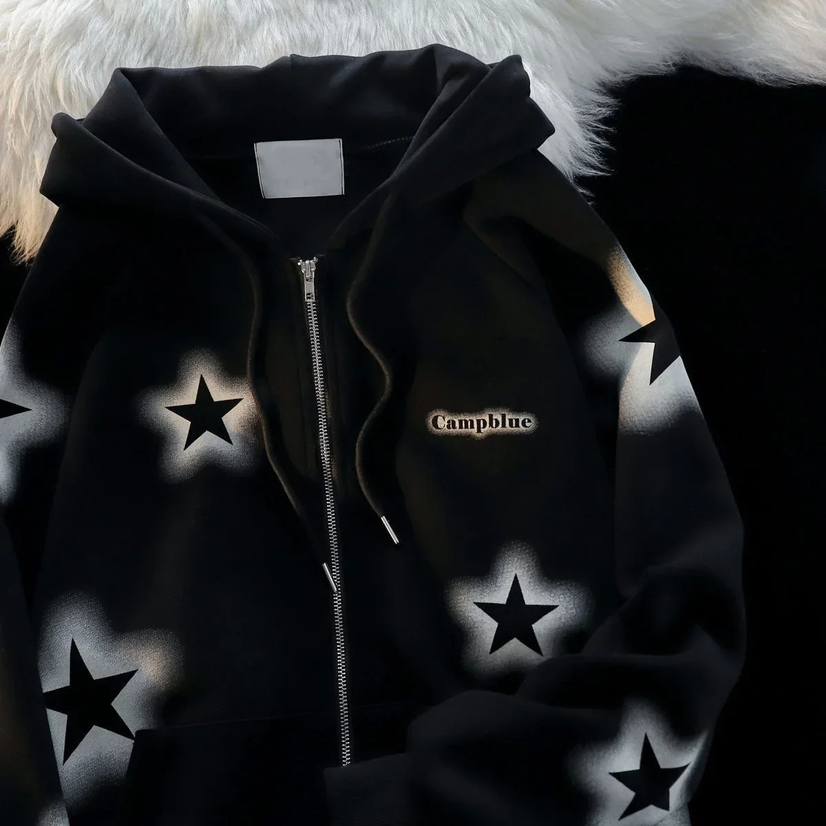 American Vintage Star Print Hoodies Women Harajuku Kpop Oversized Sweatshirts Y2K Aesthetic Zipper Tops Jacket Korean Streetwear 250102