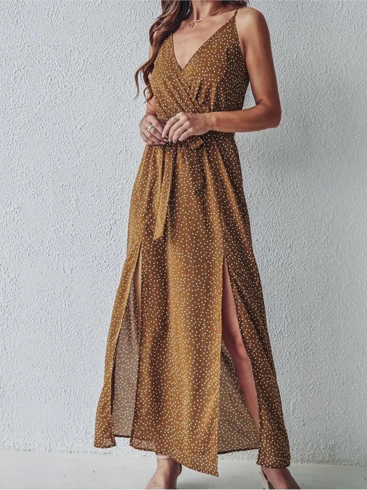 Womens backless printed dress casual and elegant V-neck sleeveless dress fashionable and sexy beach womens summer dress 2025 250103