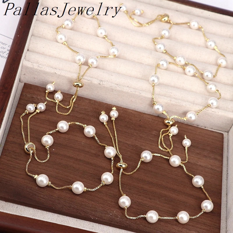 10Pcs 8MM Elegant Fashion Pearl Shell Ball Bracelets For Women Adjustable Bracelet Gold Color Chain Bangle Jewelry Gift 250102